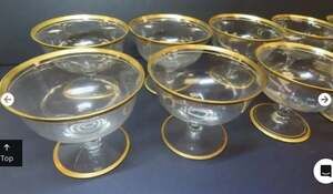 Vintage Tiffin Minton Encrusted Gold Rim Champagne Coupe Sherbet Glasses - Set o
